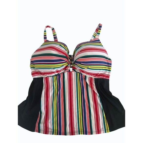 Cacique Swim by Lane Bryant‎ Striped Underwire Tankini Top 46DDD - Picture 2 of 6